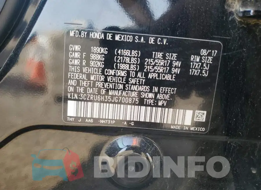 3CZRU6H35JG700875 Photo# 14