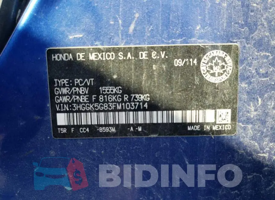 3HGGK5G83FM103714 Photo# 12