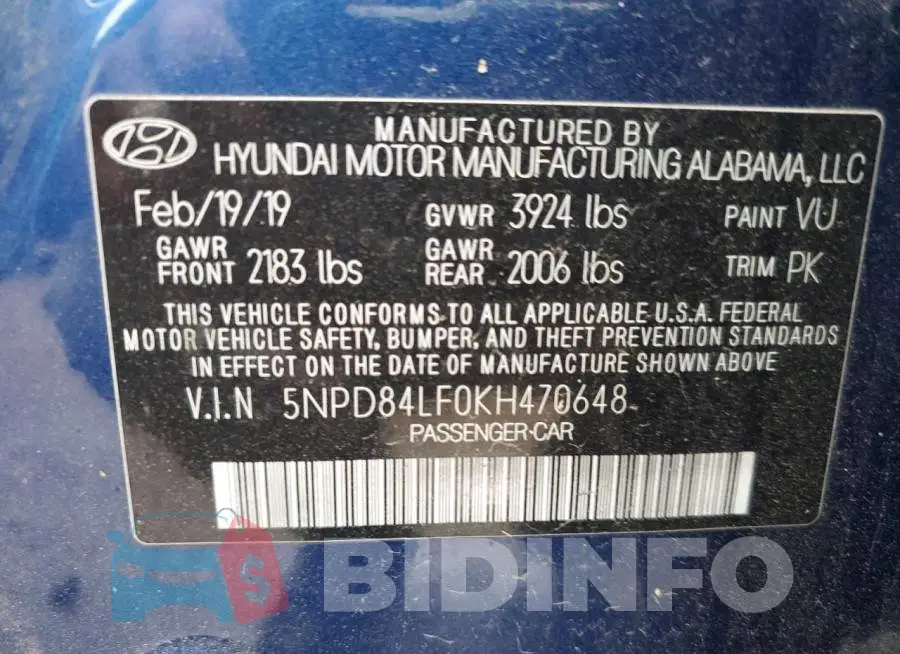 5NPD84LF0KH470648 Photo# 12