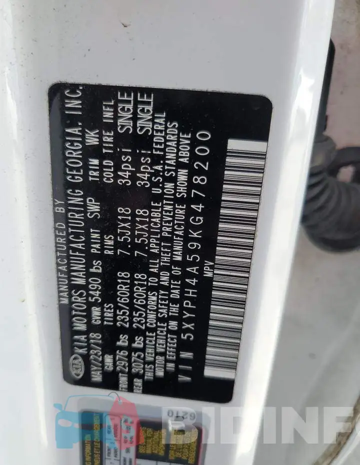 5XYPH4A59KG478200 Photo# 14