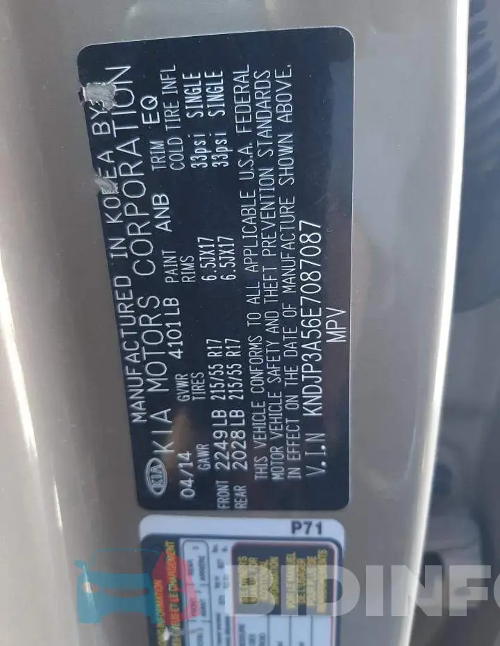 KNDJP3A56E7087087 Photo# 12