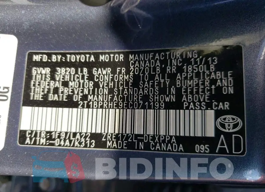 2T1BPRHE9EC071199 Photo# 12