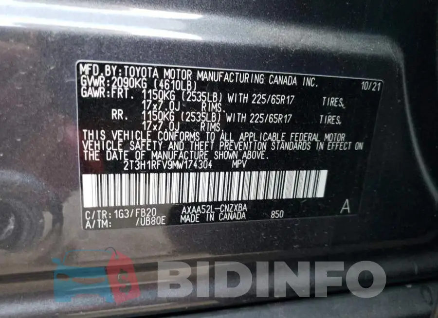 2T3H1RFV9MW174304 Photo# 14