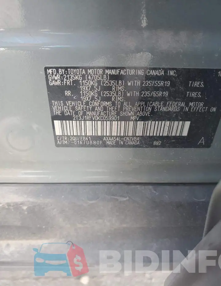 2T3J1RFV0KC059901 Photo# 13