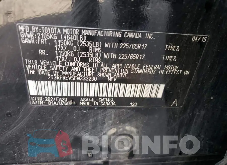 2T3RFREV5FW332230 Photo# 14