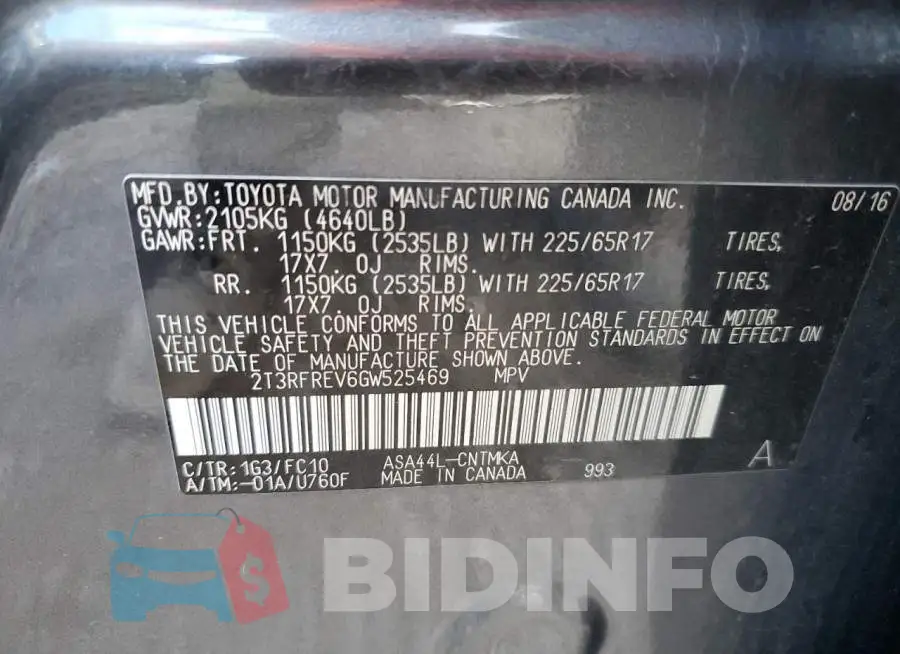 2T3RFREV6GW525469 Photo# 12