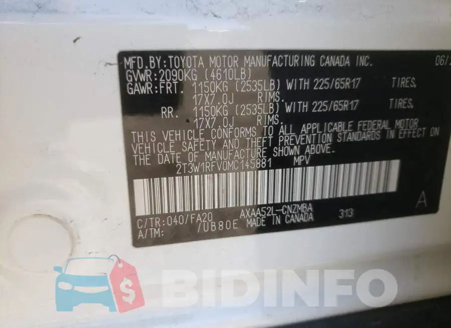 2T3W1RFV0MC145881 Photo# 12
