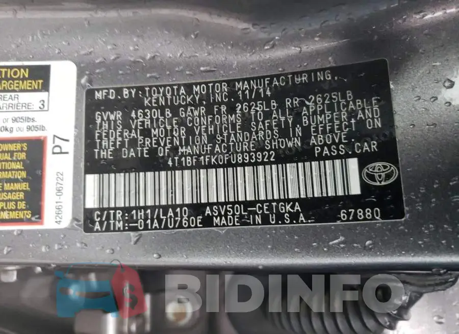 4T1BF1FK0FU893922 Photo# 12