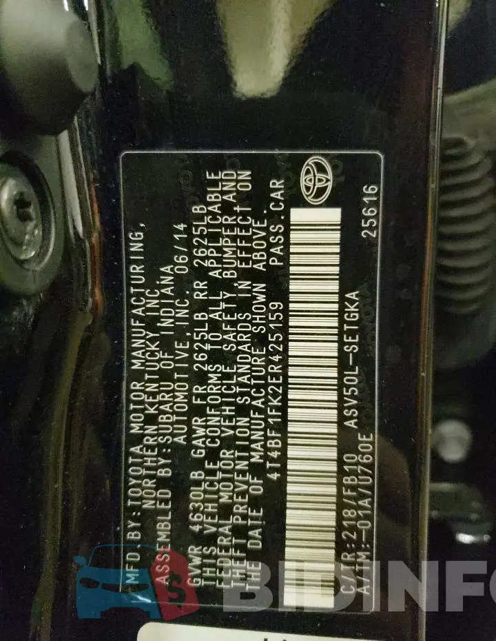4T4BF1FK2ER425159 Photo# 12