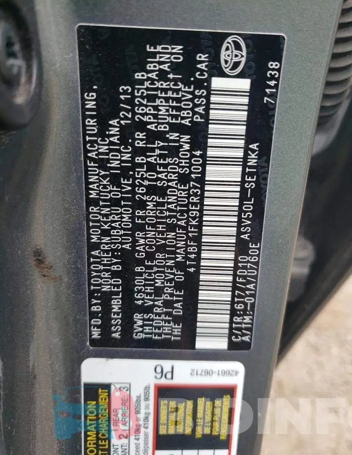 4T4BF1FK9ER371004 Photo# 13