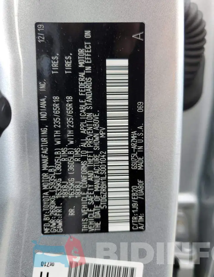 5TDGZRBH1LS001042 Photo# 13