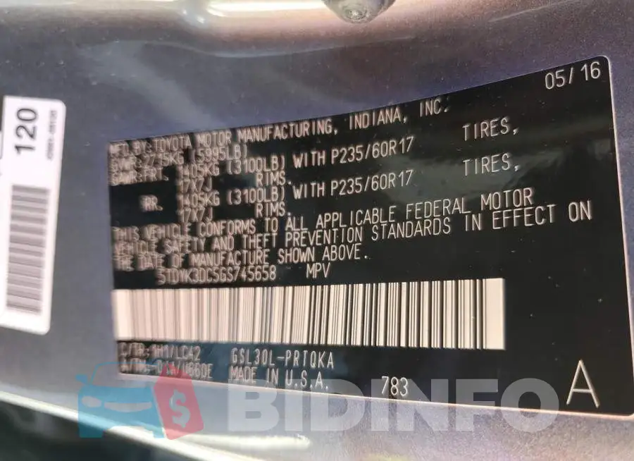 5TDYK3DC5GS745658 Photo# 13