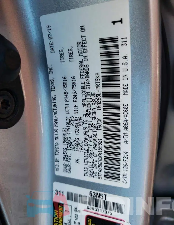 5TFAX5GN2KX159921 Photo# 13