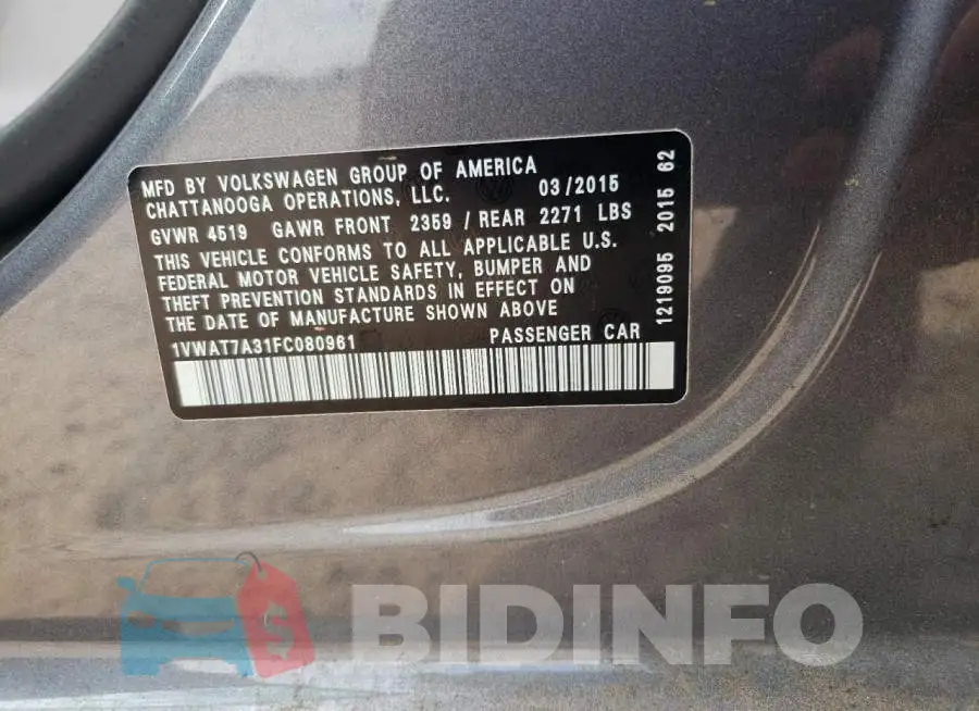 1VWAT7A31FC080961 Photo# 12