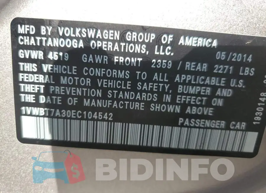 1VWBT7A30EC104542 Photo# 13