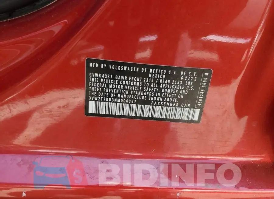3VW2T7BU3NM006367 Photo# 13