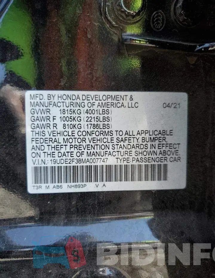 19UDE2F38MA007747 Photo# 12