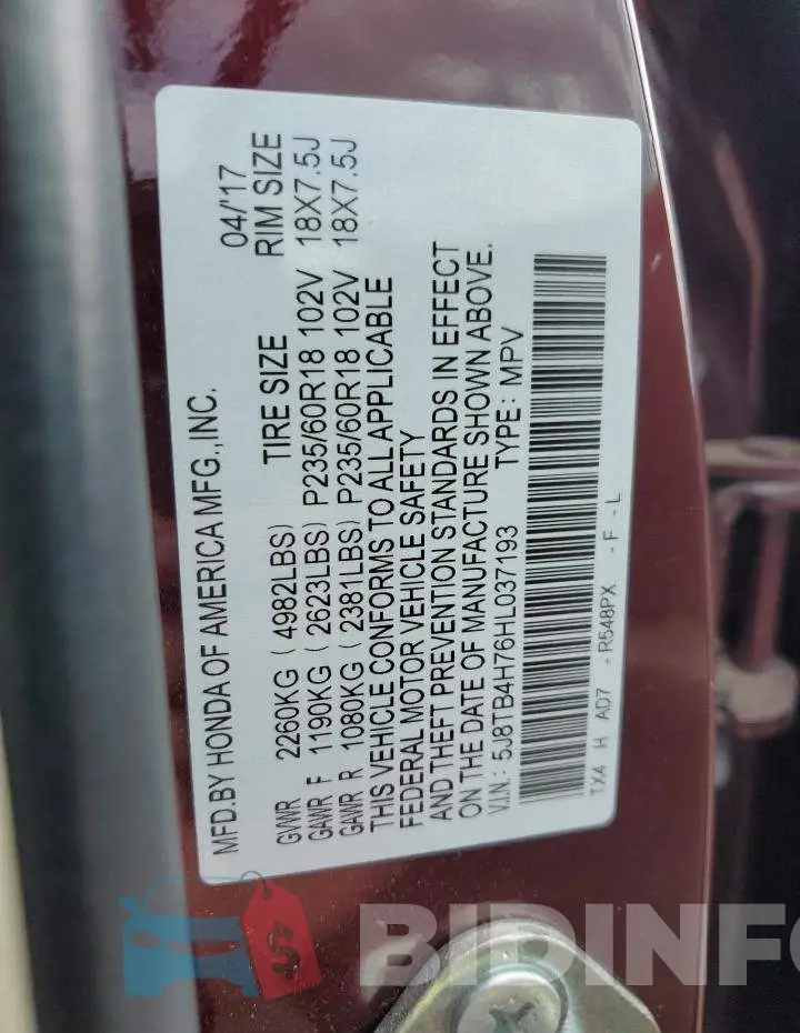 5J8TB4H76HL037193 Photo# 13