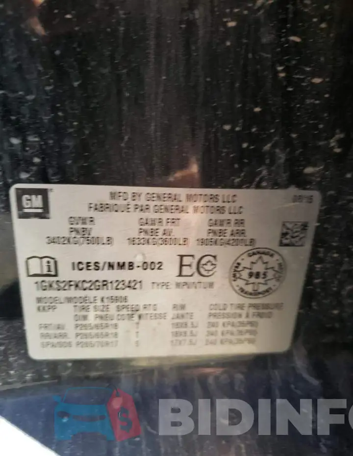1GKS2FKC2GR123421 Photo# 13