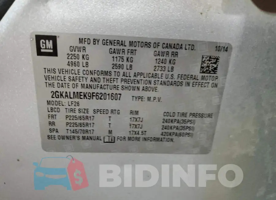 2GKALMEK9F6201607 Photo# 13