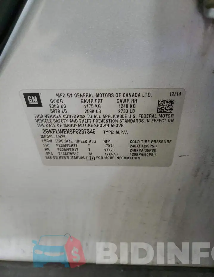 2GKFLWEK9F6237346 Photo# 13