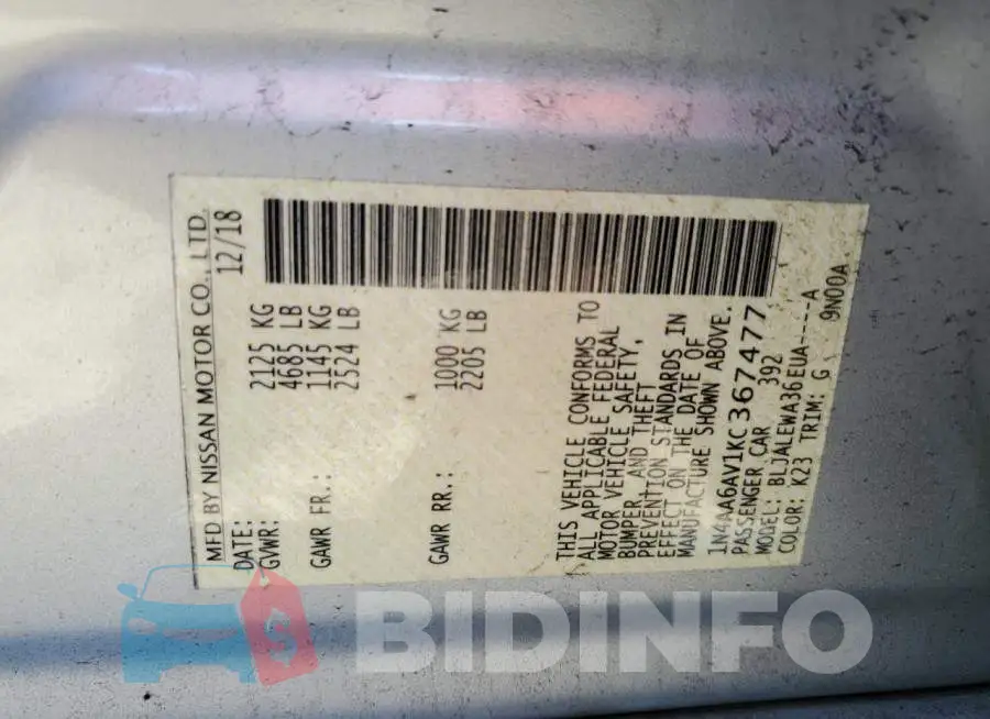1N4AA6AV1KC367477 Photo# 12