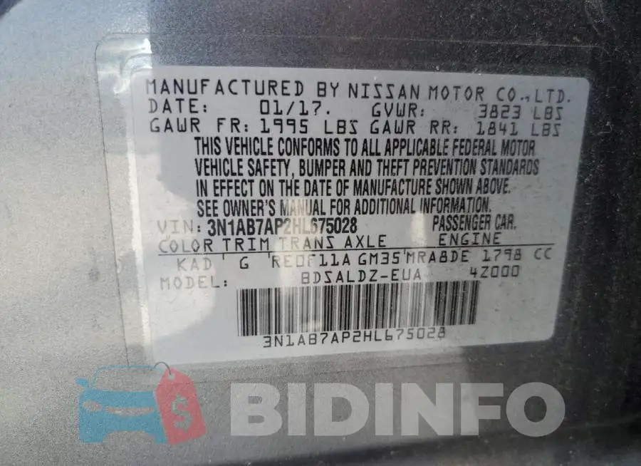 3N1AB7AP2HL675028 Photo# 13
