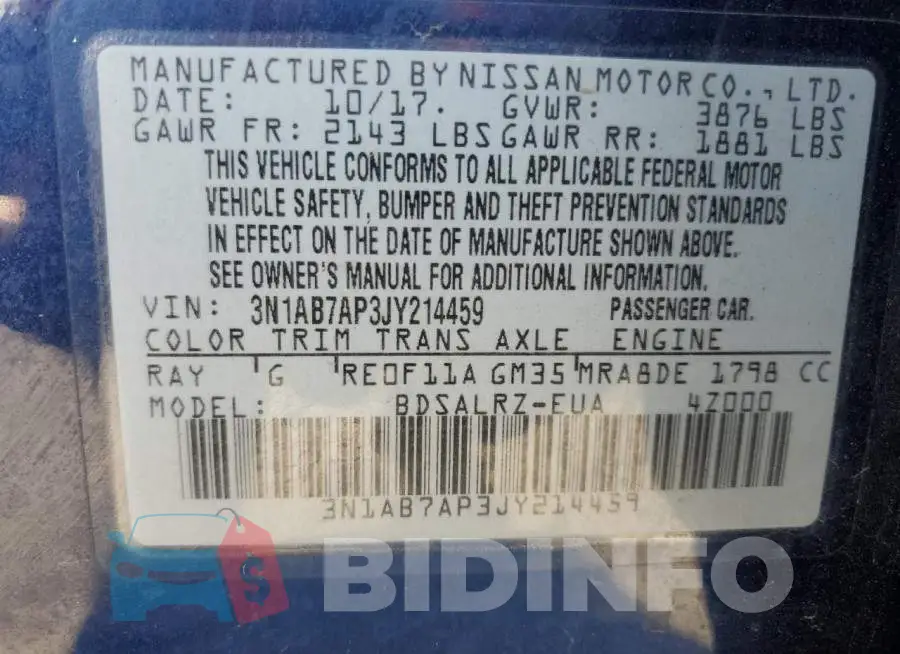 3N1AB7AP3JY214459 Photo# 12