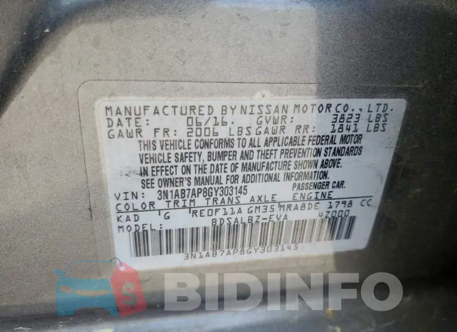 3N1AB7AP8GY303145 Photo# 13