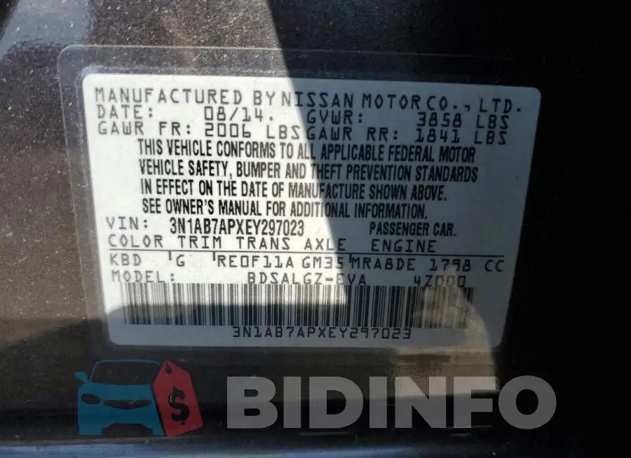 3N1AB7APXEY297023 Photo# 13