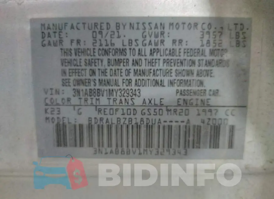 3N1AB8BV1MY329343 Photo# 12