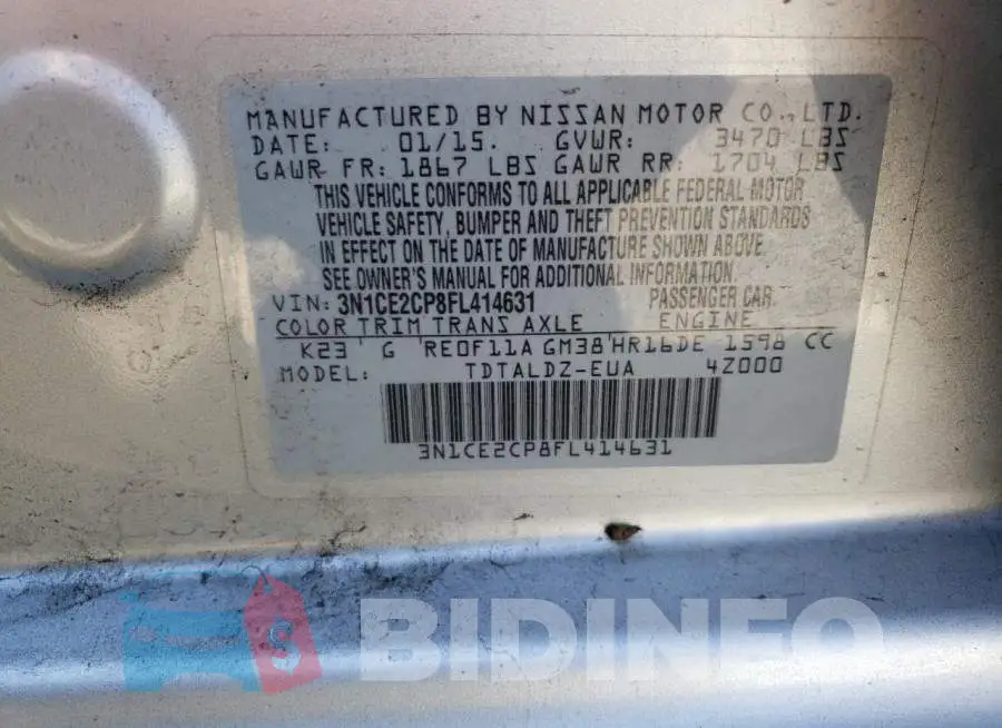 3N1CE2CP8FL414631 Photo# 13