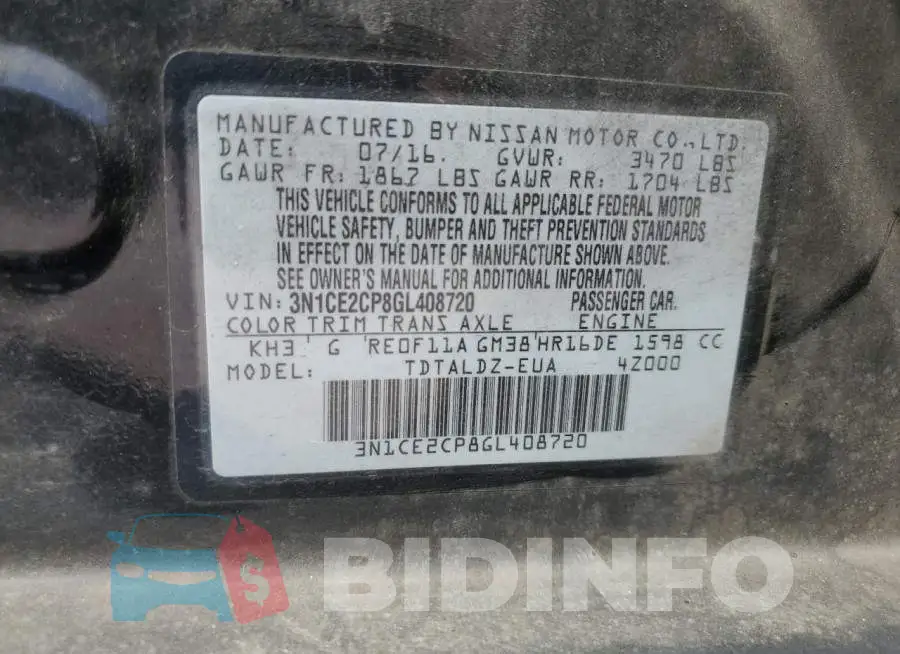 3N1CE2CP8GL408720 Photo# 13
