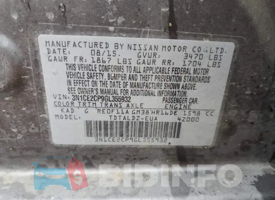 3N1CE2CP9GL355932 Photo# 12