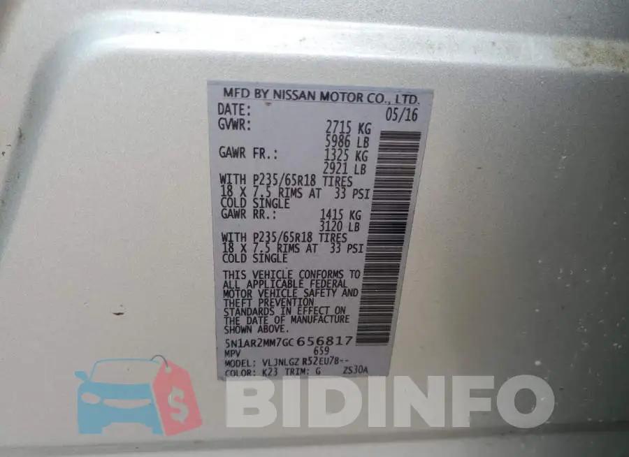 5N1AR2MM7GC656817 Photo# 13