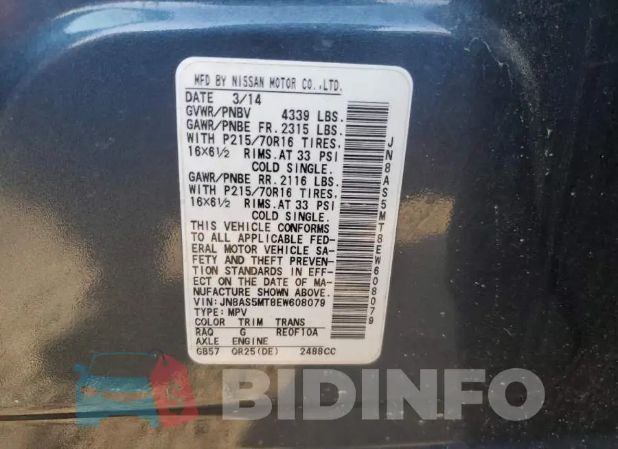 JN8AS5MT8EW608079 Photo# 14