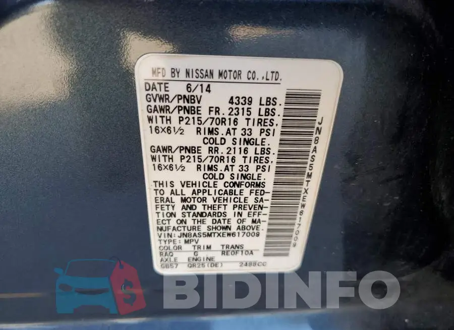 JN8AS5MTXEW617009 Photo# 13