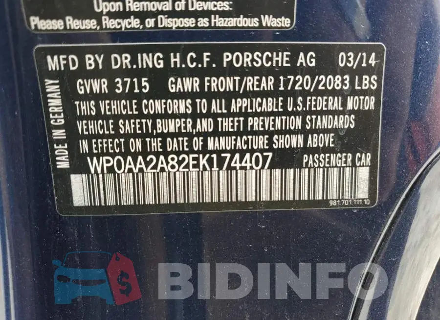 WP0AA2A82EK174407 Photo# 12