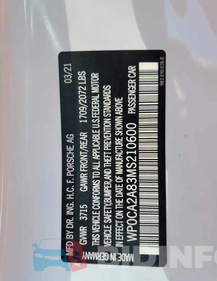 WP0CA2A83MS210600 Photo# 12