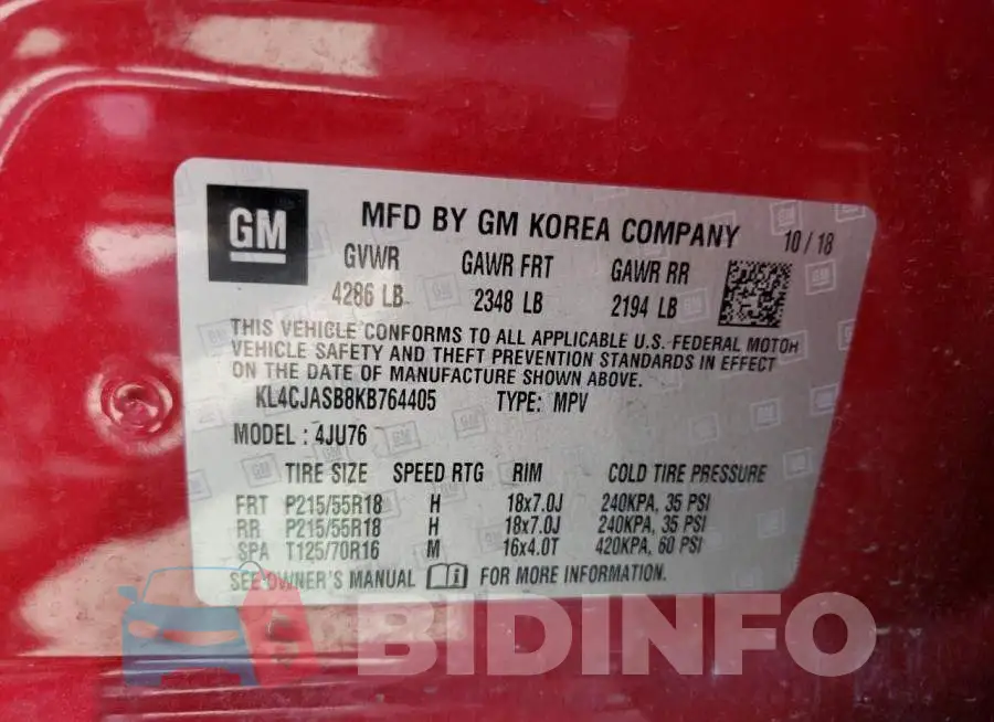 KL4CJASB8KB764405 Photo# 12