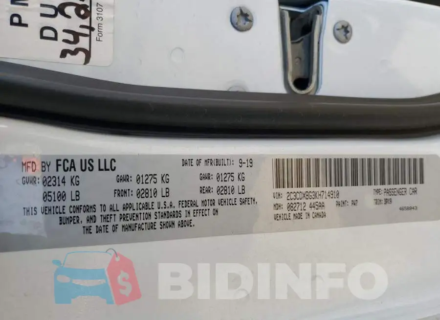 2C3CDXBG3KH714910 Photo# 12