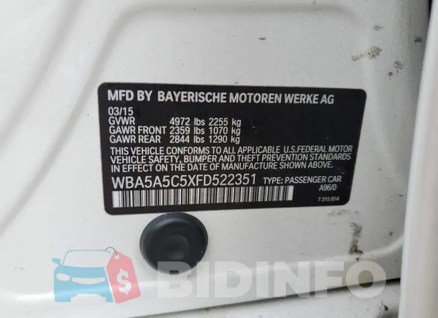 WBA5A5C5XFD522351 Photo# 13