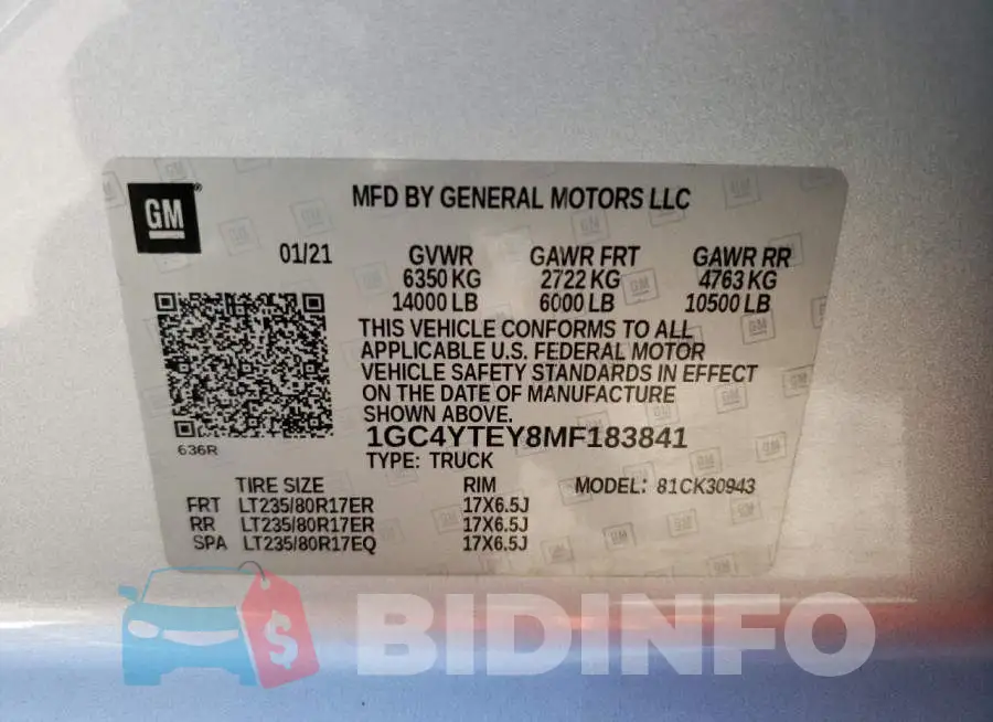 1GC4YTEY8MF183841 Photo# 12