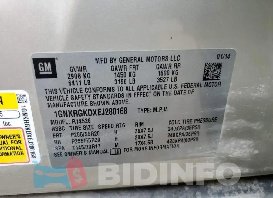 1GNKRGKDXEJ280168 Photo# 14
