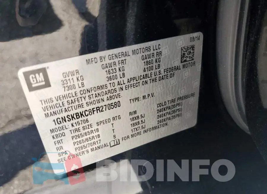 1GNSKBKC8FR270580 Photo# 13