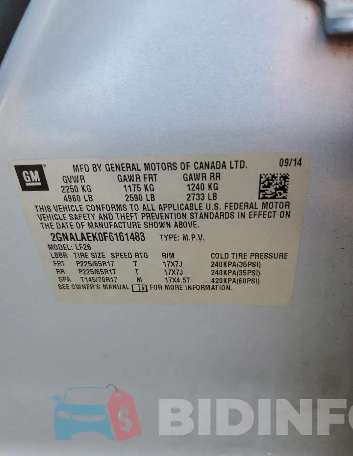 2GNALAEK0F6161483 Photo# 13