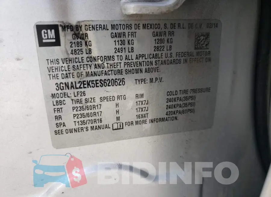 3GNAL2EK5ES620626 Photo# 13