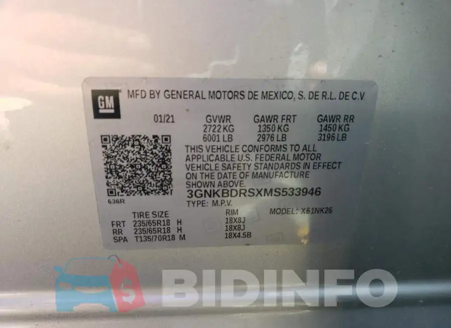 3GNKBDRSXMS533946 Photo# 13