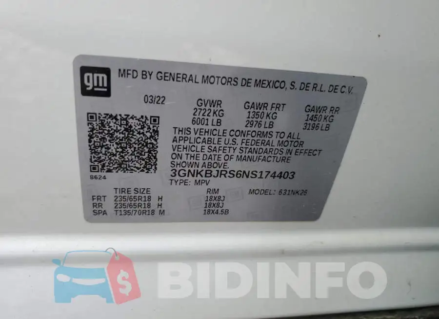 3GNKBJRS6NS174403 Photo# 12