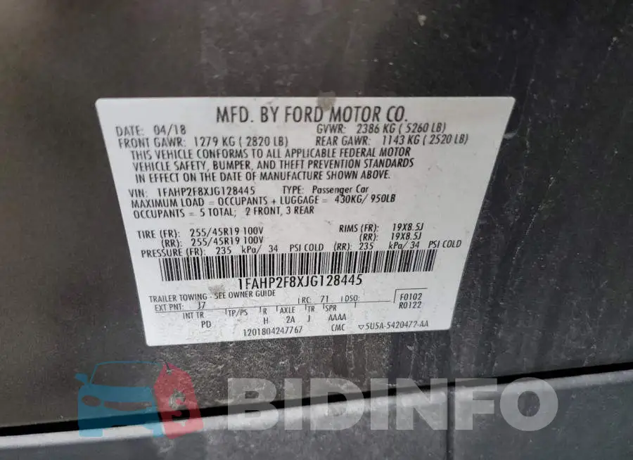 1FAHP2F8XJG128445 Photo# 13